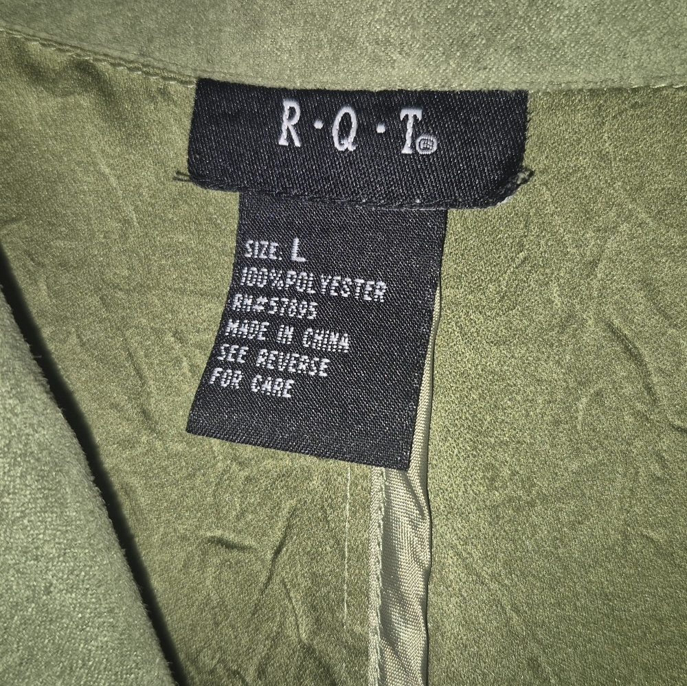 "Quiet Luxury" Chic: R.Q.T. Olive Faux Suede Blazer - Textured & Lightweight-Sz - Picture 4 of 9